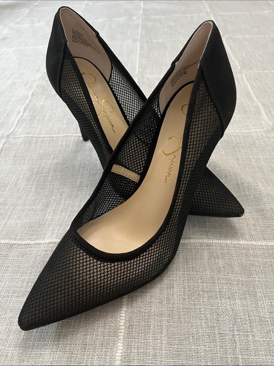 Jessica Simpson Shoes - Jessica Simpson Black Mesh Pointed-Toe Pumps with Slim Heel